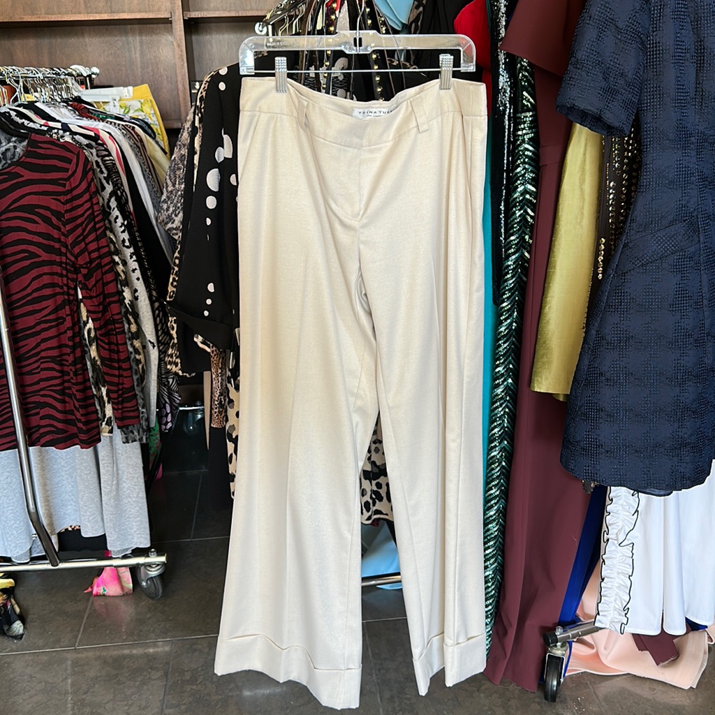 Trina Turk Cream Sparkle Wide Leg Pants